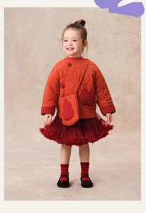 Girl's winter cotton jacket with traditional Chinese knots and crossbody bag detail