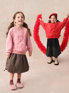 Girls winter warm fleece sweatshirt set with traditional knot detail and pleated skirts