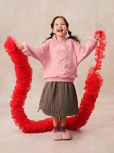 Girl's winter set featuring pink letter sweatshirt and dark quilted warm skirt
