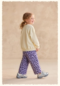 Kids casual white sweatshirt and purple leopard print wide-leg pants outfit set