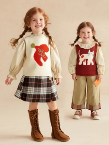 Gilet en Tricot pour Enfants 100% Coton Sans Manches Pull-over Dessin Animé Jacquard Décontracté Garçons Filles