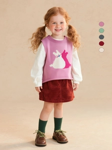 Gilet tricoté rose pour fille avec motif chat et cinq options de couleurs disponibles