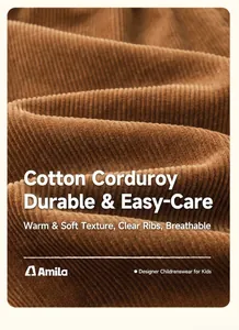 Detailed texture of brown cotton corduroy fabric showing durable vertical ribbed pattern