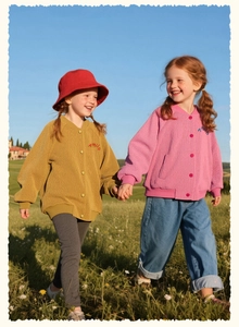 Detail of girls' corduroy baseball jackets with amila embroidery and ribbed cuffs