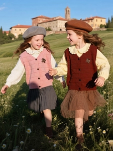 Girls Knitted Sweater Vest Butterfly Patch V-Neck Button Down Sleeveless Cardigan For Kids Toddler Spring Autumn Outfit