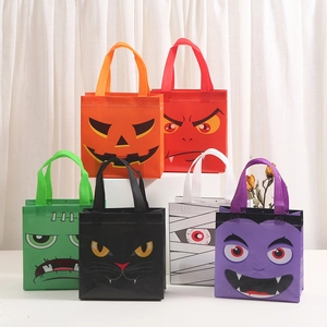 Halloween Non-Woven Polyester Fabric Gift Bag Ghost Face Pumpkin Monster Print Handbag Portable Party Favor Shopping Candy Bag
