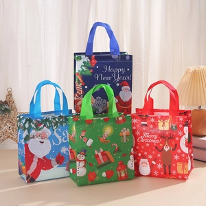 Christmas Non-Woven Gift Bags Cartoon Santa Claus Snowman Reindeer Printed Handle Bags For Xmas New Year Party Favor Shopping Bags