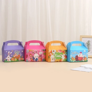 Happy Easter Portable Paper Gift Boxes Cartoon Rabbit Egg Print Candy Packaging Bags For Party Favors Holiday Supplies