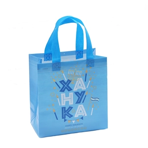 Hanukkah Non-Woven Shopping Bag with Festival of Lights design in light blue