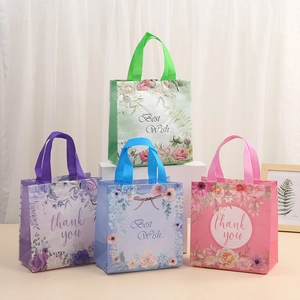 Floral Non-Woven Gift Bags With Handles Thank You Best Wish Flower Printed Handheld Tote For Wedding Party Presents Favor
