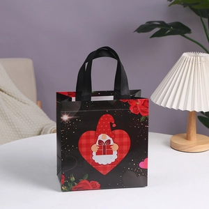 Valentine's Day non-woven gift bag featuring romantic gnome and red roses design