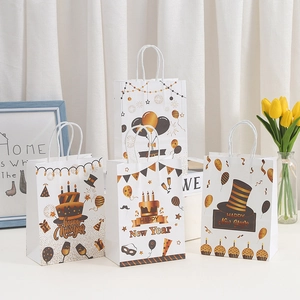 Happy New Year Kraft Paper Gift Bags With Twisted Handles Festive Party Favor Bags For Candy Birthday Holiday Shopping Wrap Bag