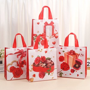 Sacs Cadeaux de la Saint-Valentin en Tissu Non Tissé Rose Cœur Sacs à Main pour Mariage Anniversaire Fête Romantique