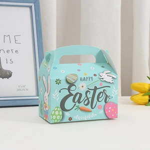 Easter rabbit theme gift box in light blue with Happy Easter print and handle