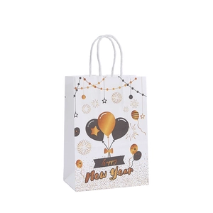 New Year kraft paper gift bag with gold balloons and Happy New Year printing