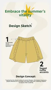 Détail du short enfant jaune moutarde avec taille élastique et bords à volants latéraux