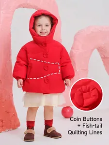 Kids Winter Down Jacket Warm Hooded Thick Outerwear For Girls Boys 85% White Duck Down Festive Quilted Puffer Coat Red Black