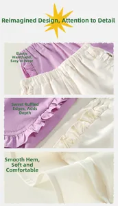 Détail de short d'été pour fille avec taille élastique et bordure à volants délicate