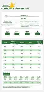 Detailed size chart for girls denim shorts with fabric composition and age measurements