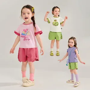 Ensemble d'été pour filles avec t-shirt en coton et short à volants, imprimés de dessins animés