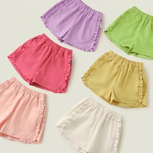 Shorts d'été en coton pour filles avec bords à volants en plusieurs couleurs vives