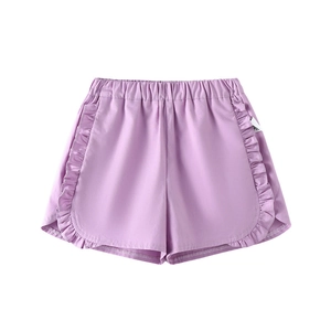 Short fille lavande avec taille élastique à volants et bords festonnés élégants