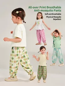 Kids Lightweight Viscose Anti-Mosquito Pants Summer Breathable Printed Lantern Trousers For Boys Girls Elastic Waist Soft Wear