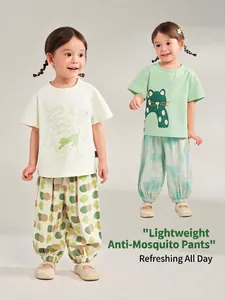 Kids breathable summer sets featuring printed mosquito pants and cotton short sleeve t-shirts