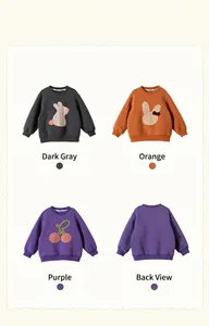 Detail view of cotton sweatshirts for girls with rabbit embroidery and cherry patterns