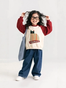 Girls Fashionable Casual Wide Leg Jeans Comfortable Cotton Denim Pants For Kids Spring Autumn Daily Wear Blue