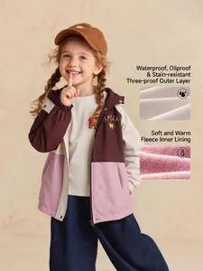 Three-proof hooded kids jacket with color-block design and warm fleece lining
