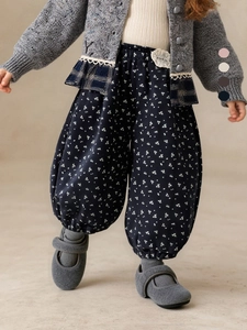 Girls Cute Floral Lantern Pants Casual Comfortable Cotton Blend Toddler Kids Bloomers Trousers For Autumn Spring