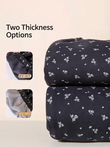 Girls cute floral casual pants in navy blue with optional warm fleece lining