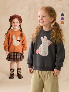 Kids Cotton Blend Long Sleeve Sweatshirt Cute Rabbit Cherry Patchwork Pullover Top For Toddler Boys Girls Casual Autumn Clothes
