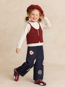 Girls cute letter denim pants with knitted vest and beret autumn winter outfit set