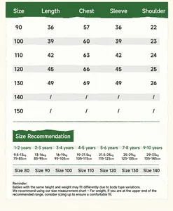 Detailed size chart for girls' long sleeve tee with height and weight recommendations