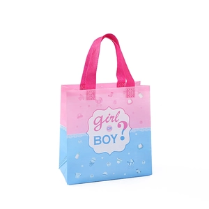 Sac cadeau pour révélation de genre en tissu non tissé avec poignées rose et bleu
