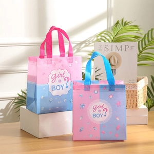 Sacs Cadeaux de Fête Gender Reveal en Tissu Non-Tissé Rose Bleu Motif Girl Or Boy Sacs à Main pour Baby Shower Anniversaire