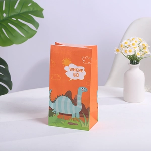 Sac cadeau créatif en papier kraft orange avec dinosaure pour emballages de bonbons