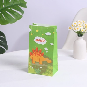 Sac cadeau en papier kraft vert avec motif dinosaure et texte Hello pour l'emballage