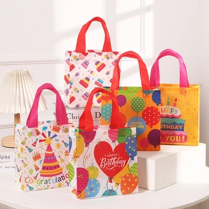 5-pack colorful non-woven birthday gift bags with festive Happy Birthday patterns