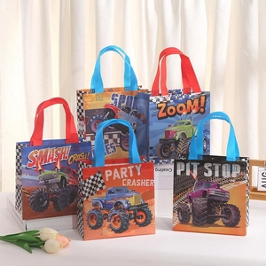 Monster Truck Theme Non-woven Gift Bags Racing Car Printed Tote Handheld Bags For Kids Birthday Party Favors Multi Patterns