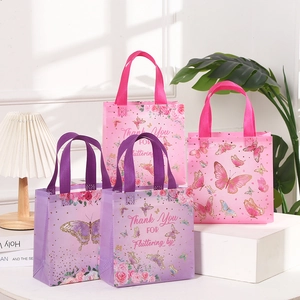 Schmetterling Rose Druck Vliesstoff Geschenktüte Wasserdicht Tragbar Floral Handtasche Für Hochzeit Geburtstag Party Verpackung