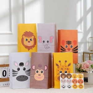 Sacs Cadeaux en Papier Kraft Animaux de Dessin Animé Motif Football Sac d'Emballage pour Fête d'Anniversaire Enfants