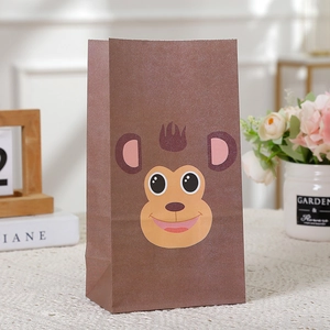 Sac cadeau en papier kraft marron avec singe dessin animé pour fête et shopping