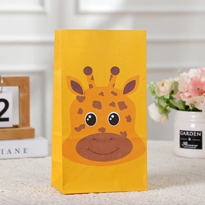 Sac cadeau en papier kraft jaune avec motif girafe de dessin animé pour fêtes d'enfants