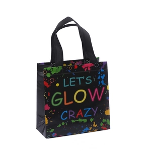 Waterproof non-woven gift bag with neon splash and Let's Glow Crazy print