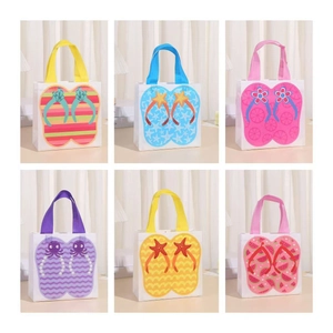 Summer Beach Flip Flops Print Non-Woven Tote Bag Cartoon Sea Star Octopus Pattern Gift Packing Handbag Shopping Bag For Party Wedding