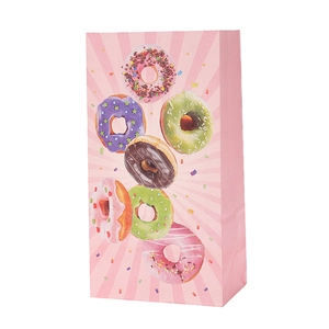 Pink cartoon doughnut kraft paper gift bag with colorful party treat illustrations