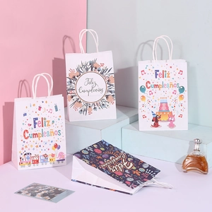 Spanische Happy Birthday Geschenkpapiertüte Mit Henkel Feliz Cumpleaños Kraftpapiertüten Für Geburtstagsparty Cartoon Tier Blumen Geschenkverpackungstüten